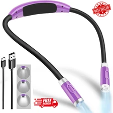 Rechargeable LED Neck Reading Light with Adjustable Brightness - Purple