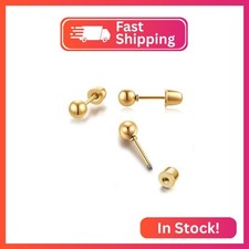 Small Flat Screw Back Ball Stud Earrings For Women Girls,14K Gold Ball Earrings