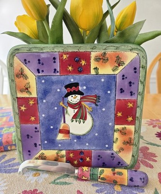 Sango Sweet Shoppe Christmas Cheese Tray Plate Knife Set Sue Zipkin Snowman Box