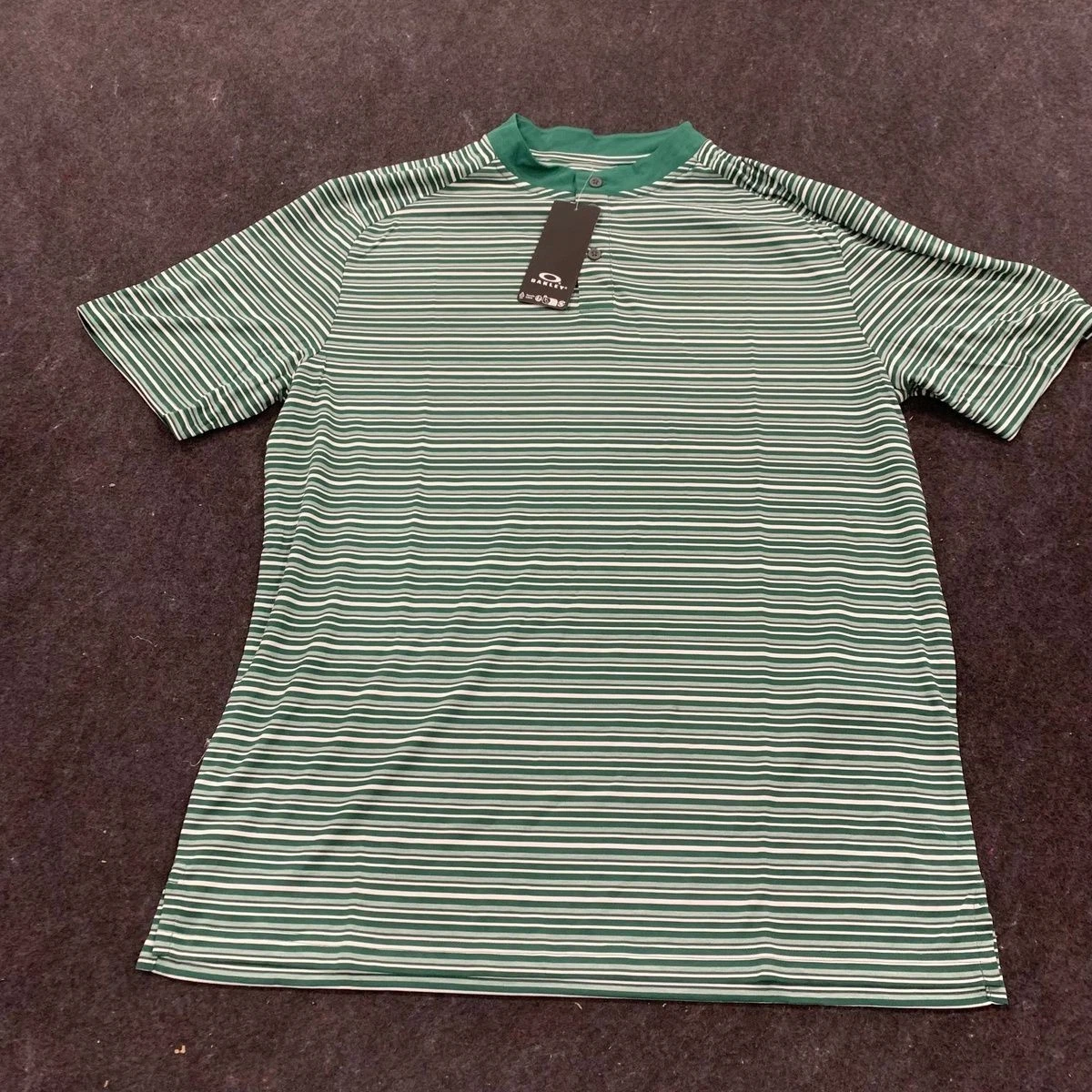 OAKLEY Fringe Stripe Golf Shirt Men's Size L Viridian Stripe F0A405497