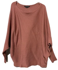 DAVI & DANI Brown Boat Neck Long Sleeve Ribbed Knit Sweater Plus Sz 1XL preppy