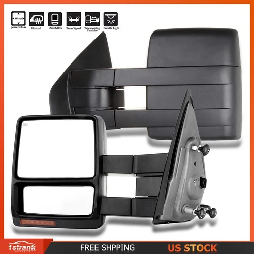 Pair For 07-14 Ford F150 Power Heated Puddle Light Turn Signal View Tow Mirrors