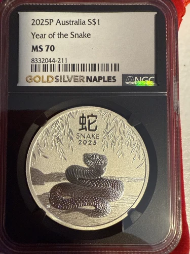 2025 P Australia $1 Lunar YEAR OF THE SNAKE NGC MS70 1oz .9999 Silver PERTH MINT