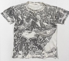 VTG 90s Chicago Bulls Michael Jordan Scottie Pippen AOP T Shirt Sz XL Distressed