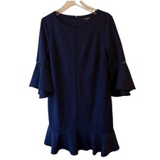 Roz & Ali Womens Navy Blue Ruffle Hem Bell Sleeve Dress Size 10
