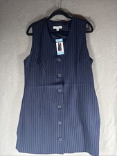 Steve Madden Women's Pinstripe Dress Short Length Button Front Size L Navy
