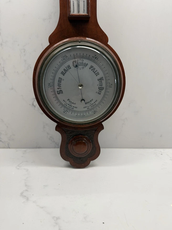 Vintage Wilson 501 Carved oak Banjo Barometer With Thermometer - Image 3 of 4