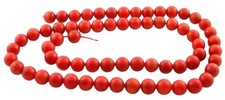 One 6mm Round Orange Red Coral Bead Gemstone Gem 15 Inch Strand CB3/122125