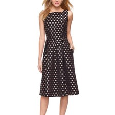 NWT Talbots Classic Black Fit & Flare Dress With Gold Polka Dot Print 6P