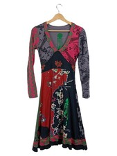 Desigual Damen Kleid Gr. 34 XS Langarm Patchwork Blumen Muster Bunt Bohemian