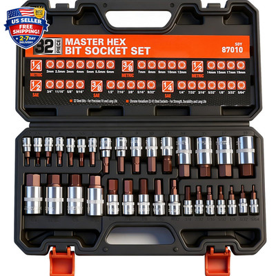 High Torque Master Hex Bit Socket Set, 32-Piece SAE & Metric Allen Socket Set...