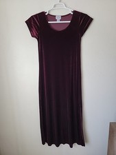Maxi Vestido De Colección Cassini Terciopelo Pequeño Vino Púrpura Manga Cap Capricho Grunge