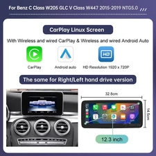 12.3''Stereo Multimedia Touch Screen For Benz C W205 GLC X253 V W447 2015-2019