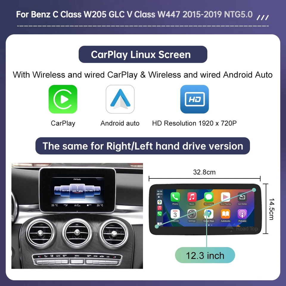 12.3'' Stereo Multimedia Touch Screen For Benz C Class W205 GLC X253 V W447  - Image 3 of 4