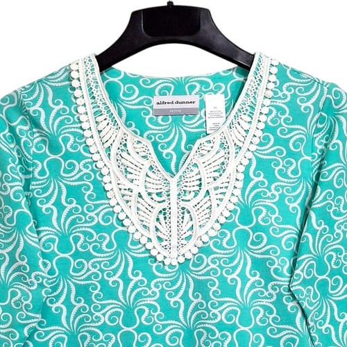 Alfred Dunner Top Womens PS Green White 3/4 Sleeve Crochet Octopus Beachy Casual - Picture 6 of 12