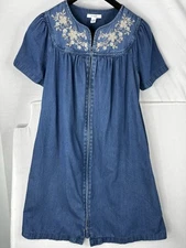 Go Softly Patio Silver Metallic Embroidered Denim Dress Women’s Sz S Pockets