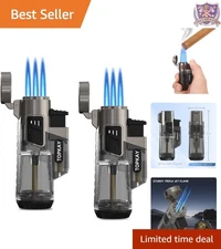 Cigar Lighter Triple Jet Flame Windproof Refillable Torch 2 Pack Gift Box