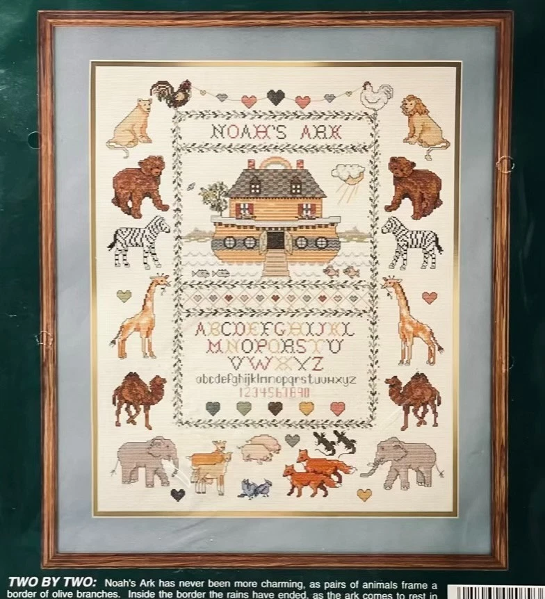 Kit amostrador ponto cruz contado Noah’s Ark tamanho acabado 16x20" artesanato cristão - Imagem 2 de 4