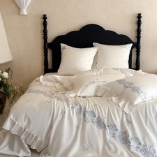 Pure Cotton Embroidered Bedding Set 4 Pcs Duvet Cover Flat Sheet 2 Pillowcases