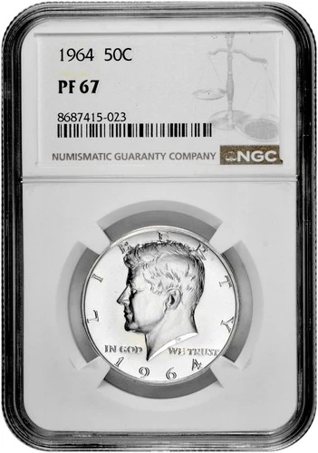 1964 50C Silver Proof Kennedy Half Dollar NGC Graded PF 67 in New Holder