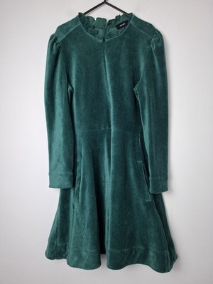 ME+EM Baumwollmischung Cord Rüschen Ausschnitt kurz Fit + Flare Kleid, grün - Größe 16