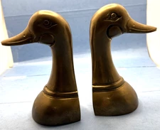 Brass Book Ends Mallard Duck Head Himark Heavy Solid  (Set) MCM Vintage