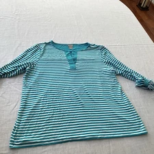 Talbots Women's Turquoise Striped T-Shirt Size 3