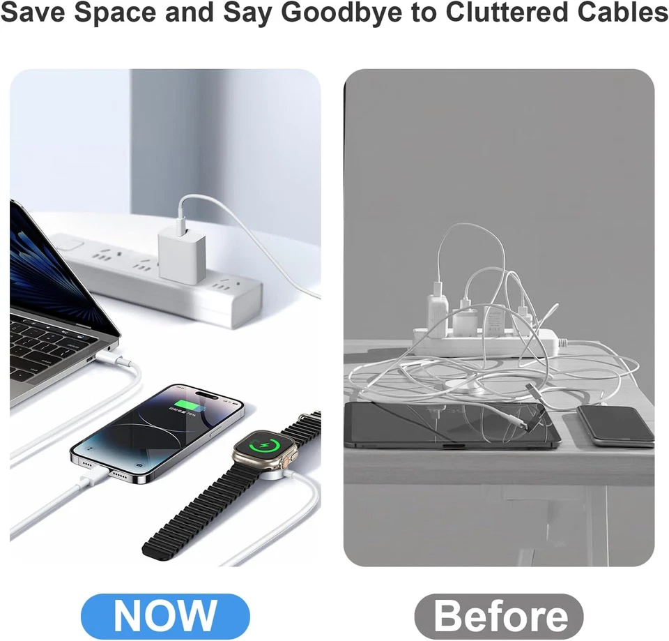 For Apple Watch Series 10 9 8 7 6 iPhone USB C Magnetic Cable 20W Fast Charger - Image 2 of 4