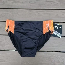 TYR Men's Durafast Elite Phoenix Destroyer Black/orange Racer Brief SZ 30 New