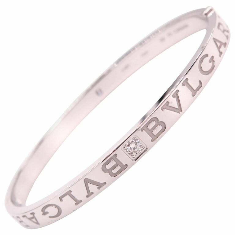 BVLGARI Double Logo Diamond Bangle 18k White Gold Bracelet-Very