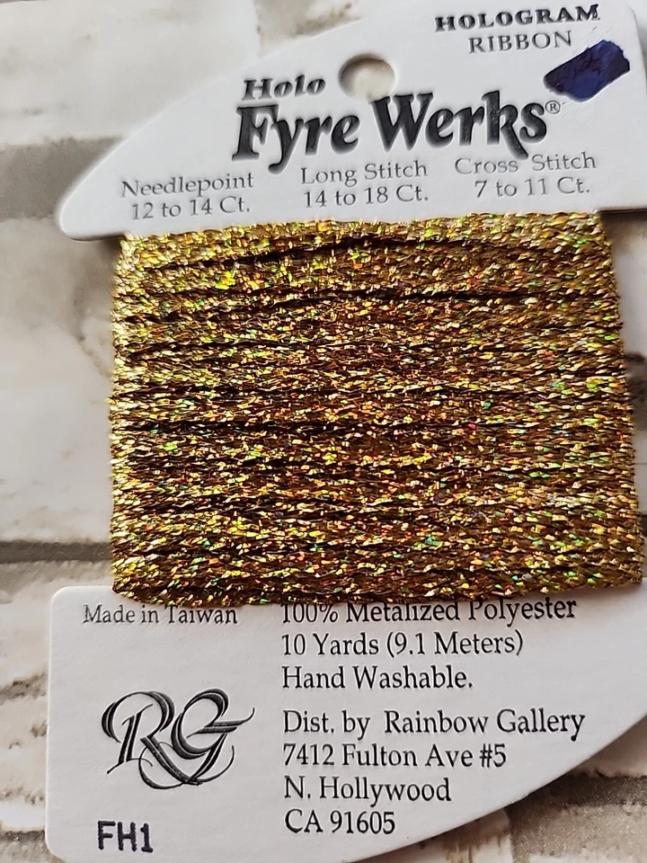 Rainbow Gallery Holo Fyre Werks FH1  Dark Gold 10 Yards Needlework  Ribbon - Image 3 of 3