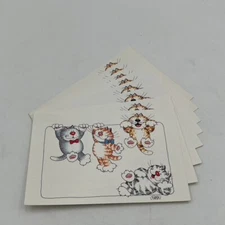 8- Vintage Cat Kitten Themed Stationary Note Post Cards Cartoon Retro 1980s