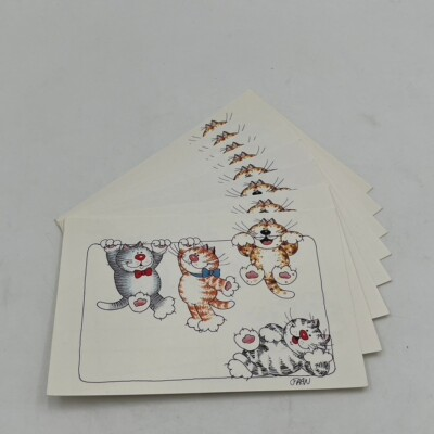 #ad 8 Vintage Cat Kitten Themed Stationary Note Post Cards Cartoon Retro 1980s $8.42