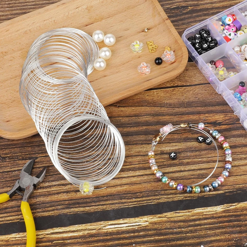 100 Loop Wire Bracelet Memory Wire Bracelet Wire for Beads Jewelry Wire Silver - Image 3 of 4