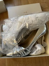 Marc Fisher Vima Knotted Stiletto Silver Crackle Leather Pumps High Heel 7.5M