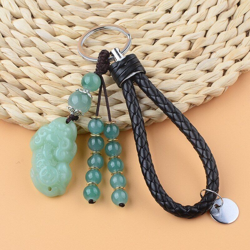 Pixiu Pendants Leather Car Keychain Carved Jade Keychains Key Ring Key Holder eBay