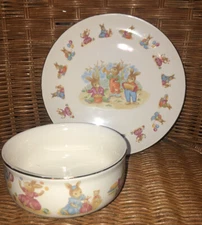 Mount Clemons Pottery Bunny Cereal Bowl & Plate Set