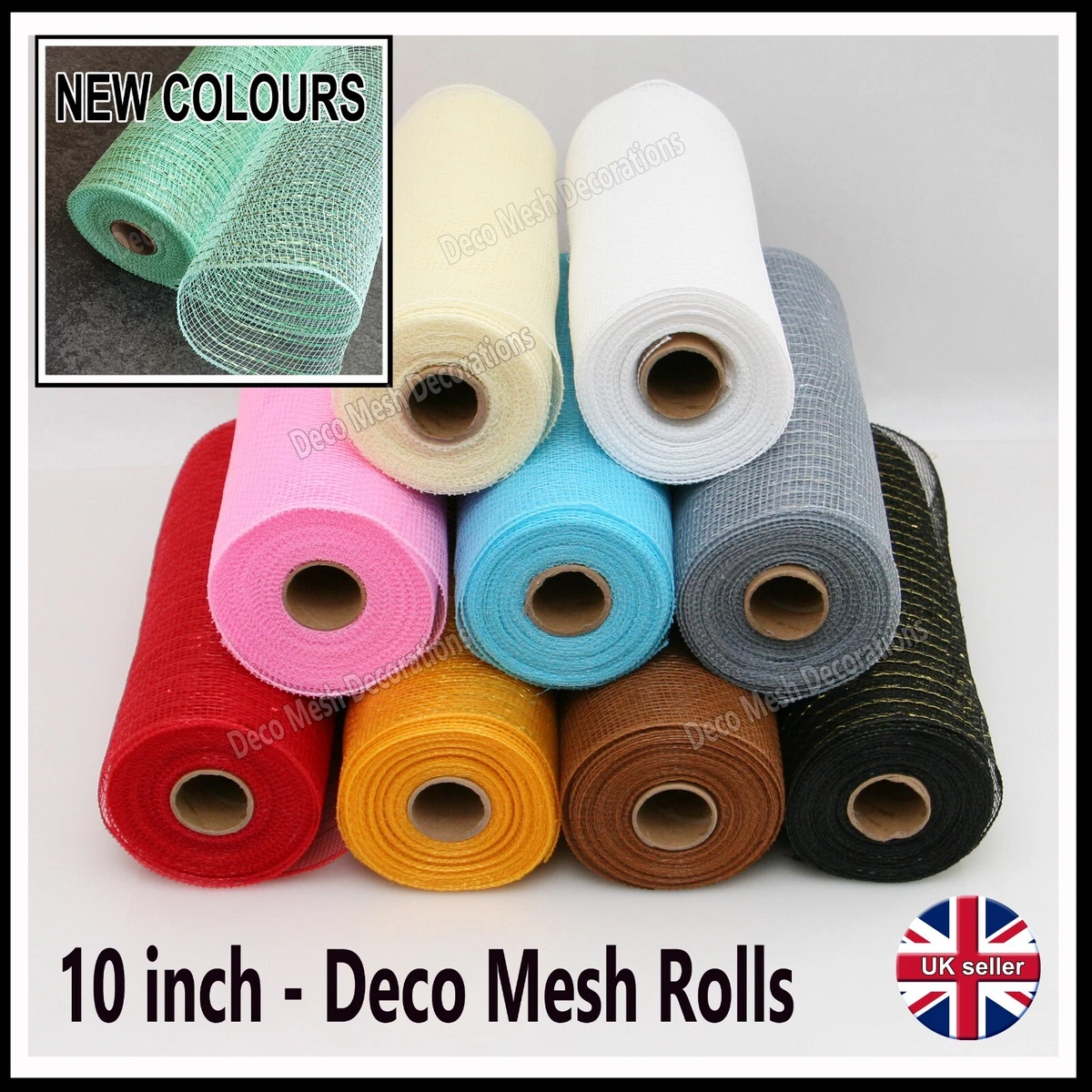 Deco Mesh Rolls 10 inch x 9m Roll 100 colours - Incl. Metallic & Poly  Burlap UK