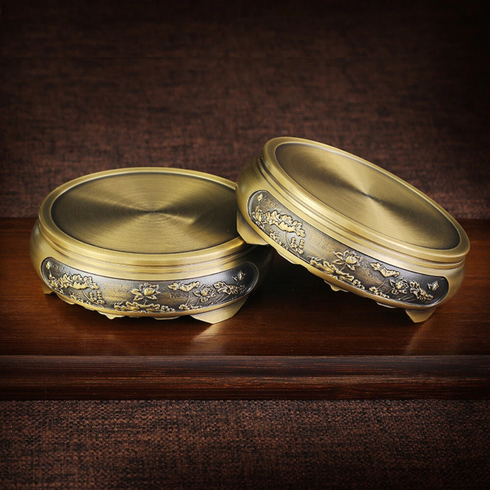 Soporte de exhibición de latón cobre pedestal talla base redonda jarrón maceta estatua retro divertido Foto 2 de 4