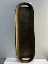 Rustic Brass Gold Oval Decorative Tray Classic Modern 30 in Long Wide Handles