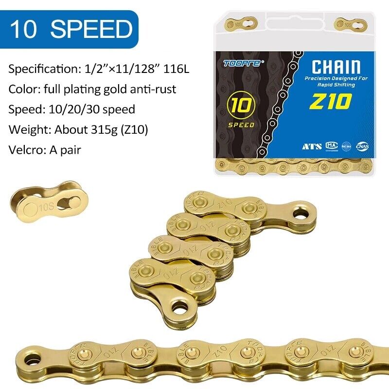 TOOPRE MTB Chain 6 7 8 9 10 11 Speed Velocidade 116L Gold With 2PCS Missing  Link