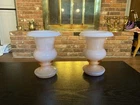 Pair Of Fenton Pink Milk Glass Urn Style Vases, 6”
