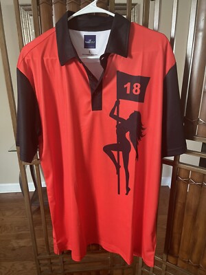 Ready Golf Hole 18 Flag Girl Babe Men's Large Golf Polo Shirt NWT
