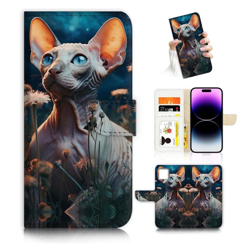 ( For iPhone 15 Plus ) Wallet Flip Case Cover PH26879 Sphynx Cat eBay