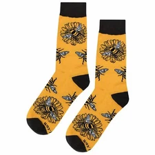 NWT Flower Bee Dress Socks Novelty Men 8-12 Yellow Crazy Fun Sockfly