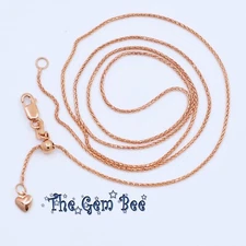 14K Rose GOLD 0.91mm Baby Wheat Magic Chain Adjustable 14-22" Necklace clasp