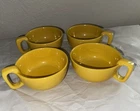 4 Vintage Frankoma 4SC Pottery Soup Mugs Bowls Square Handles Harvest Gold EUC
