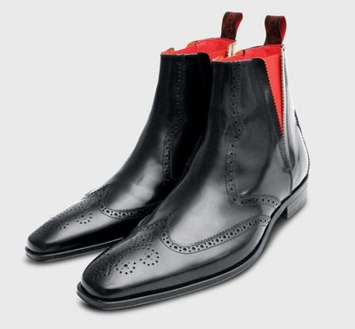 LIMITED EDITION Jeffrey West Black Red Wingtip Muse Chelsea Brogue Boots