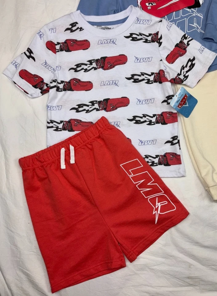 Cars Disney Pixar Niños Talla 7 Conjunto Lote 4 piezas Pantalones Cortos Prendas para el torso Lightning McQueen Foto 3 de 3