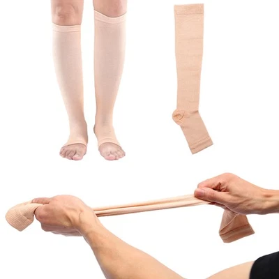 1 Paar Kompressionssocken Fußschmerzlinderung Kniekrampfadern Offene Zehensocken - Bild 1 von 4